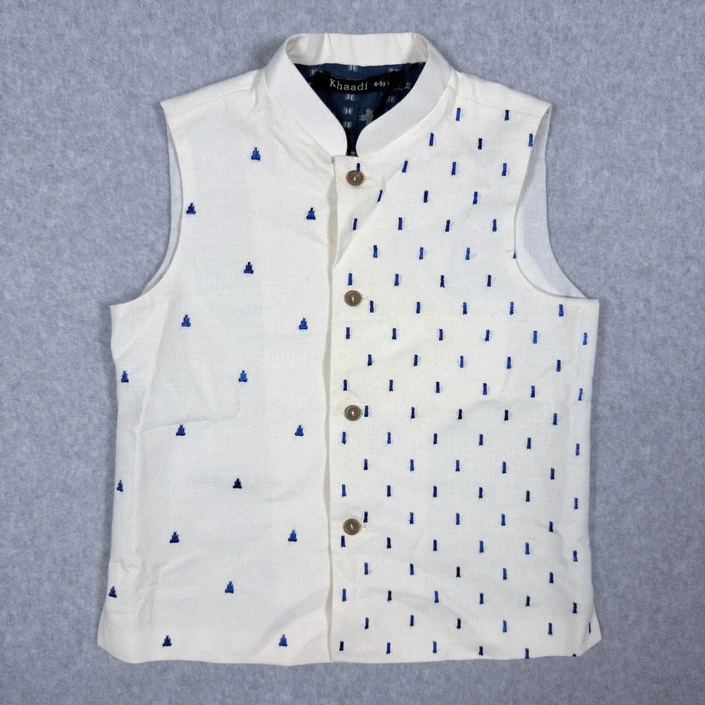 Khaadi Boys Off White Embroidered Cotton Waist Coat Vest 4-5Y